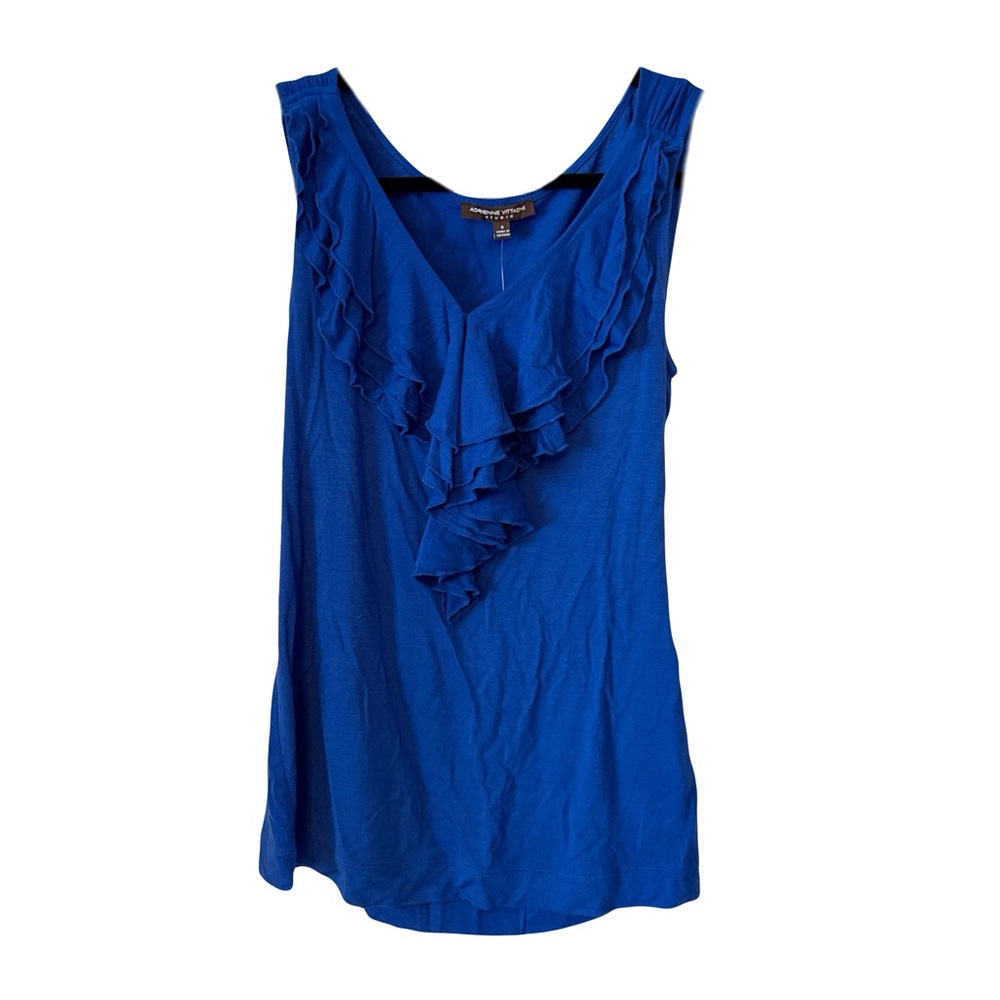 Royal Blue Adrienne Vittadini Closet Ruffle V-Neck Tank